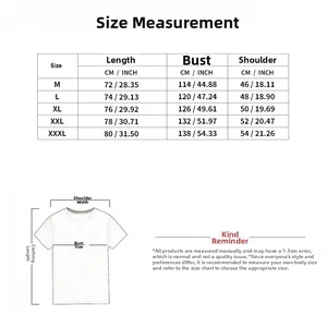 Tabella taglie dettagliata per completo casual da uomo con misure in CM e pollici da M a 3XL