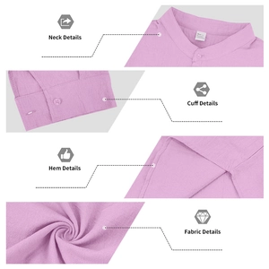 Dettagli del colletto della camicia Henley in lino, bottoni e trama del tessuto traspirante