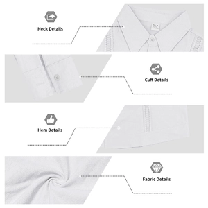 Detail view of the white linen shirt collar, cuff, and textured 80% cotton blend fabric