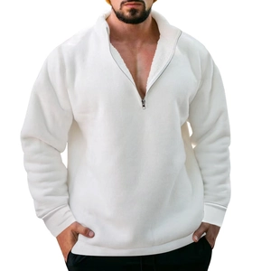 Felpa da uomo in pile bianco con zip a un quarto e colletto rialzato per l'uso autunnale