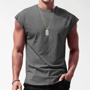Men's solid charcoal grey sleeveless t-shirt with crew neck in a relaxed fit