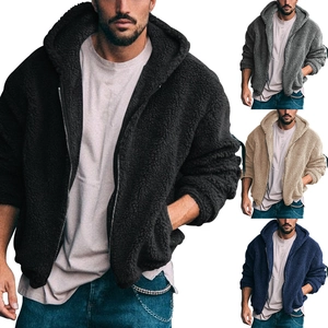 Dicke Fleece-Herrenjacke mit Kapuze und Reißverschluss für den Winter in Uni-Farben