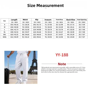 Size chart for men's casual high-waisted drawstring sports trousers ranging from S to 3XL