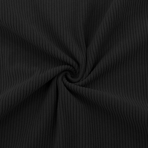 Close-up view of premium black ribbed fabric texture for men's casual long sleeve shirt
