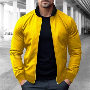 Slim fit bright yellow bomber jacket with contrast black ribbed collar and pockets