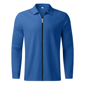 Veste polo en maille gaufrée bleu marine pour homme avec fermeture éclair et col polo