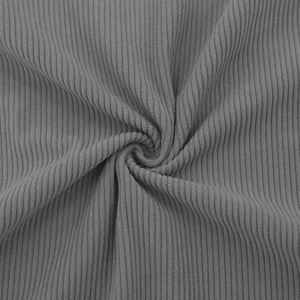Close-up of premium grey ribbed knit fabric texture showing soft corduroy material detail