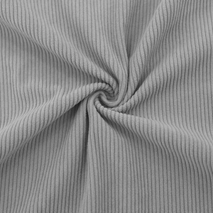 Macro view of men's grey ribbed knit texture and vertical stripe fabric detail