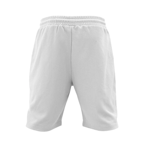 Detailweergave van witte heren sportshort met wafelstructuur en elastische tailleband