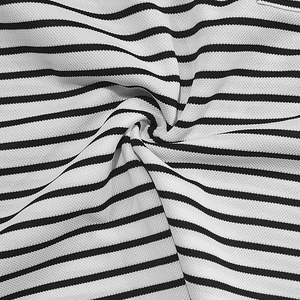 Close-up of black and white horizontal stripe fabric with breathable mesh texture