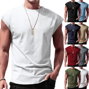 Men's solid white sleeveless T-shirt made of textured cotton blend with 8 color variants
