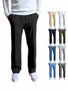Men's casual drawstring straight pants available in 9 solid colors for autumn fashion