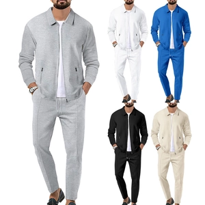 Men's slim fit waffle texture tracksuit set with zipper collar in five assorted colors