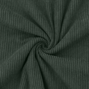 Macro shot of forest green corduroy fabric showing the high-density ribbed texture
