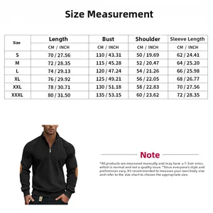 Detaillierte Größentabelle für Herren Cord-Sweatshirt mit halbem Reißverschluss