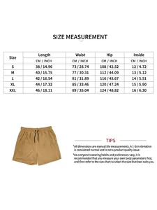 Größentabelle für schnelltrocknende Herren-Doppelschicht-Sportshorts in den Größen S bis XXL