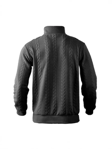Vista posterior de jersey de punto trenzado gris oscuro para hombre con cuello alto