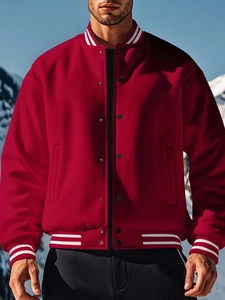 Men Varsity Jacket Casual Sports Sweatshirt Long Sleeve Button Up Plus Velvet Thickened Autumn Winter Jacket For Men