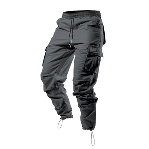 Détails du pantalon cargo tactique gris foncé avec taille élastique et poches latérales