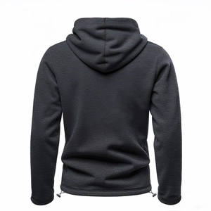 Dark grey men's polar fleece hoodie featuring adjustable elastic drawstring at hem