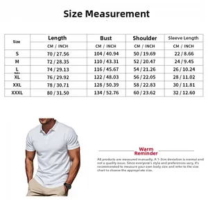 Detailed size chart for men's short sleeve polo shirt showing S to XXXL measurements
