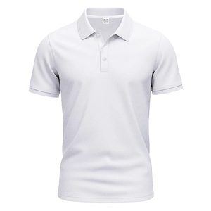 Detail of white breathable polo shirt with three-button collar and size XXL inner tag