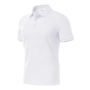 Close-up of white short-sleeved Polo shirt featuring breathable micro-perforated fabric texture