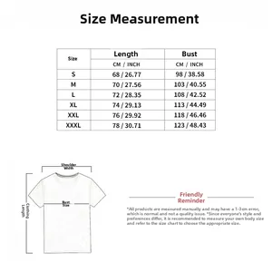 Detailed size chart for men's fitness tank top showing length and bust in CM and INCH