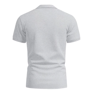 Detail view of light grey polo shirt back showing premium honeycomb knit texture