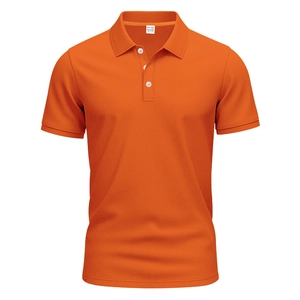 Detail of orange men's Polo shirt showing breathable mesh fabric and three-button collar