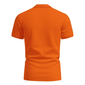 Rear view of men's bright orange polo shirt showing breathable waffle knit fabric texture