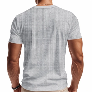 Detailed back view of men's gray T-shirt showing breathable textured mesh fabric and slim fit