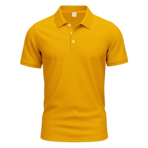 Macro view of ginger yellow honeycomb polo shirt texture with white buttons and collar