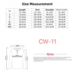 Detailed size chart for men cotton linen hooded shirt with measurements in CM and INCH