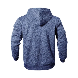 Vista posteriore della felpa con cappuccio grigio-blu melange con polsini a costine
