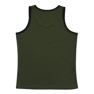 Flat lay back view of olive green quick-dry vest with black contrast piping trims