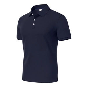 Close-up of Navy Blue Polo Shirt showing breathable pique fabric and white buttons