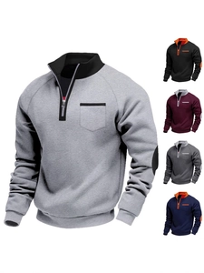 Ανδρικό Φούτερ με Φερμουάρ 1/4 Επένδυση Fleece Γιακάς Μανταρίνι Color Block Αθλητικό Casual Μακρυμάνικο Μπλουζάκι