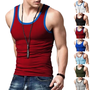 Men Sport Tank Top Polyester Quick Dry Slim Fit Contrast Trim Singlet For Fitness Training Gym Casual Sleeveless Top