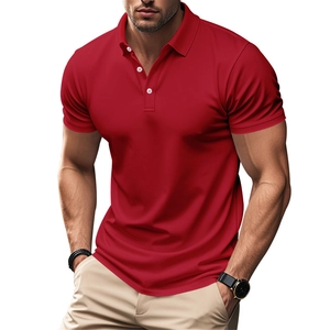 Classic men's short sleeve red Polo shirt with buttoned collar and slim fit design