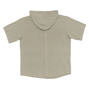 Vista trasera de camisa con capucha de manga corta en lino de algodón caqui claro para hombre