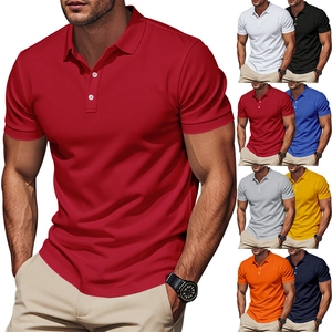 Men's slim fit short sleeve polo shirt with classic button lapel in multiple colors