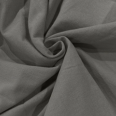 Close-up of dark grey cotton linen fabric with detailed woven texture and soft folds