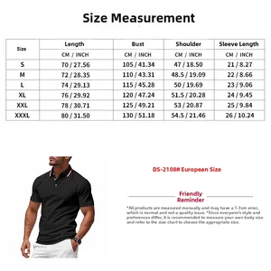 Size measurement chart for short sleeve polo shirt showing dimensions from S to XXXL