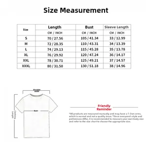 Detailed size chart for men's sportswear set showing length, bust, and sleeve measurements