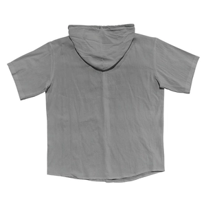 Vista posterior de camisa casual con capucha para hombre en lino gris texturizado