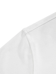 Close-up of precise stitching on shoulder and collar of white quick-dry polo shirt