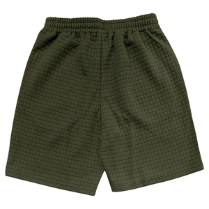 Detail der dunkelolivgrünen Shorts mit Waffelstruktur und elastischem Bund für Herren