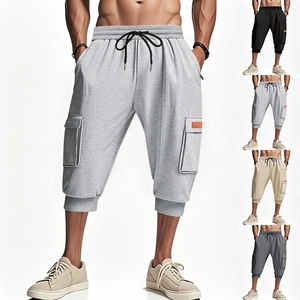 Men's Summer Heavyweight Cargo 7-Length Shorts Polyester Multi-Pocket Casual Loose Athletic Workout Outdoor Capris Trousers