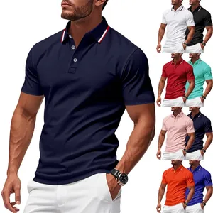 Men's Business Casual Short Sleeve Polo Shirt With Striped Collar Lightweight Breathable Golf Top Solid Color Fashion Men Clothing